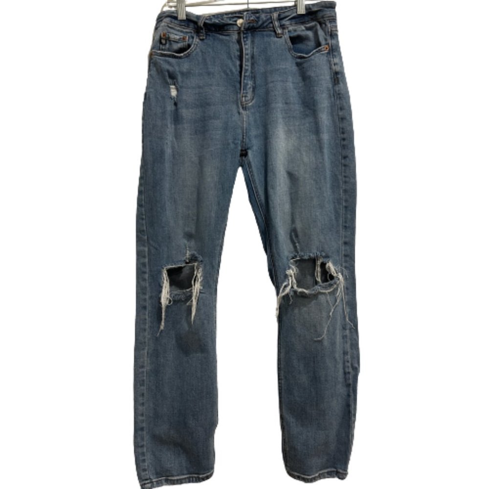 I&M Light Washed High Rise Straight Distressed Jeans Size 11